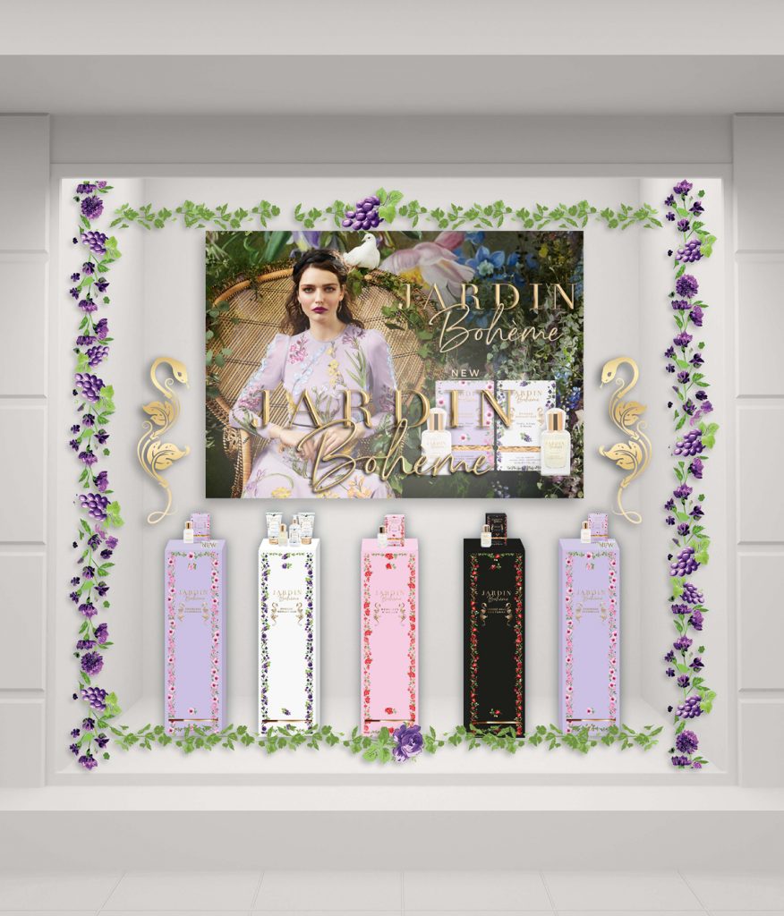 Portfolio, Douglas, Jardin Bohéme, Parfum, Key Visual Gestaltung, Launch, Visual Adaption, Schaufenster Gestaltung, Ultimate Skin Aesthetics GmbH