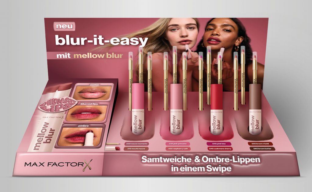 Portfolio, Tischdisplay, Max Factor, mellow blur, Layout, Visualisierung, COTY Beauty Germany GmbH, Klieber Artworks